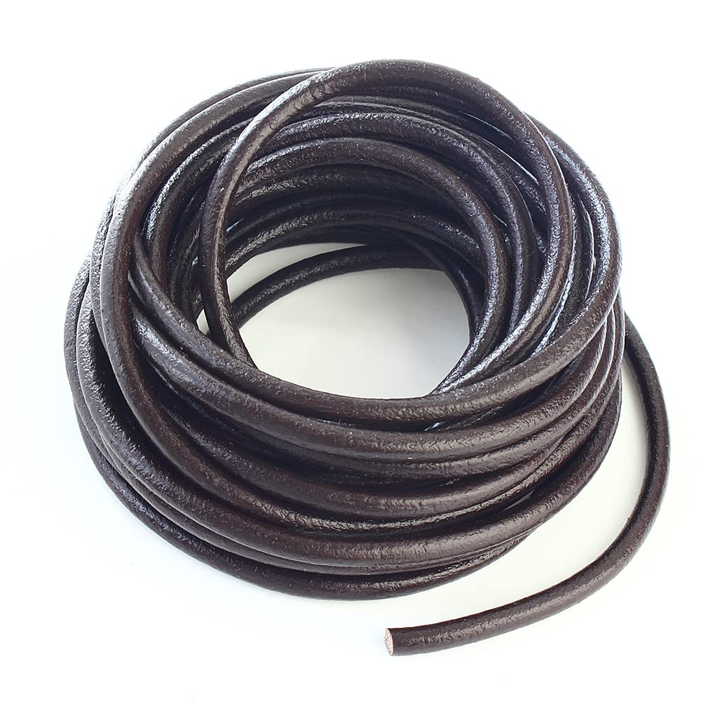 LolliBeads (TM) 4mm Genuine Leather Cord Round Natural Color Dark Brown 5 Meters