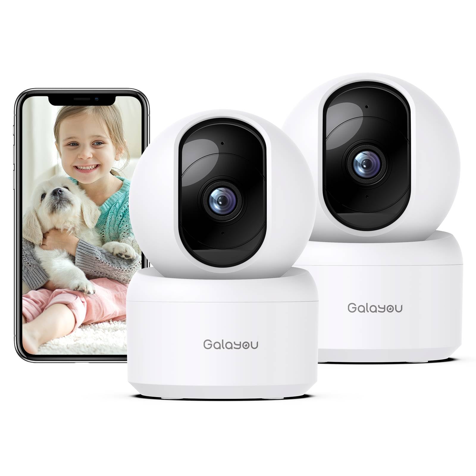 GALAYOU 2K Indoor WiFi Surveillance Camera – 2.4G WiFi Home Surveillance Cameras for Dogs and Babies 360°, Motion Tracking, Continuous Recording, Two-Way Audio, Compatible with Alexa
