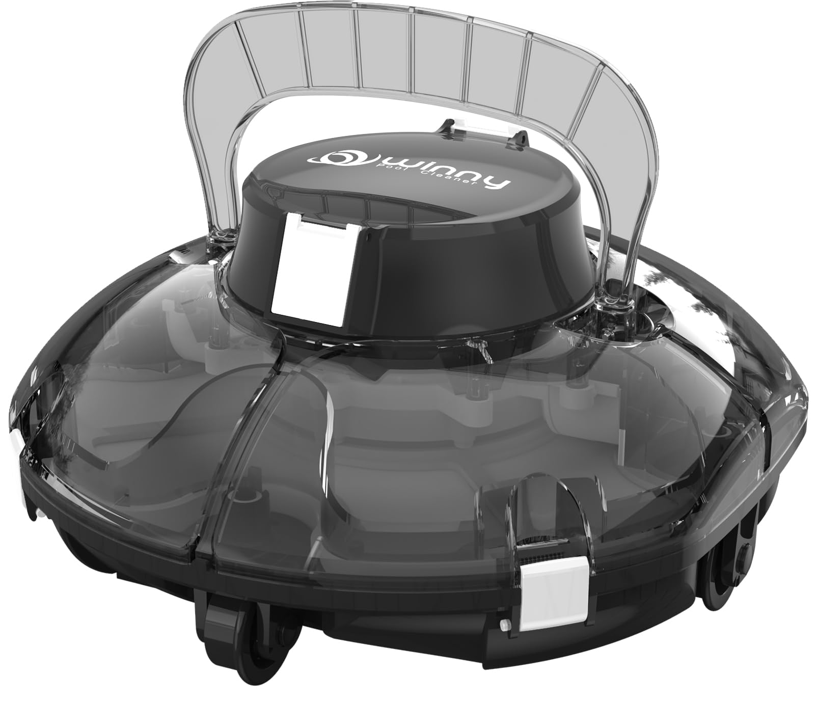 (2025 upgrade) cordless robotic pool cleaner, lasts 80 min, automatic vacuum for above-ground pools up to 645 sq.ft,portable, self-parking (black and white)
