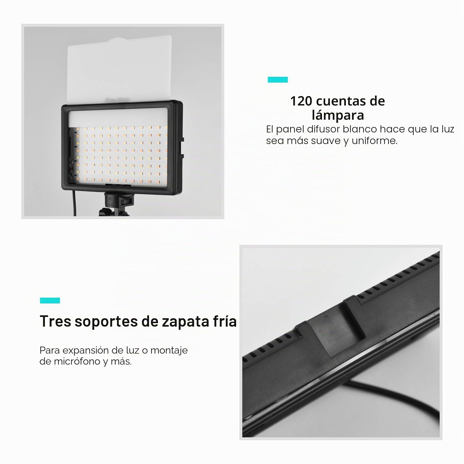 Andoer Luces LED Video Regulables a 5600K con Soporte de Trípode Ajustable y Filtros de Color para Ángulos Bajos y Tableros de Mesa Iluminación LED Colorida y Portátil para Fotografía y Video 2 Packs