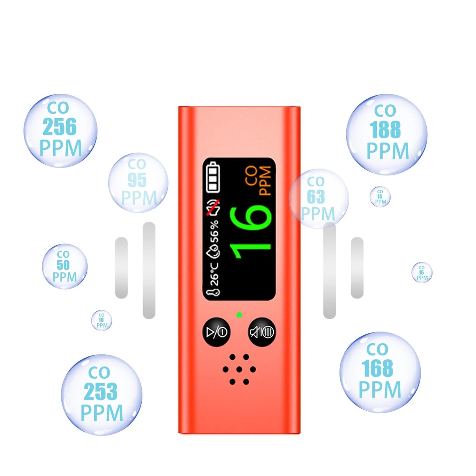 Détecteur de gaz, Détecteur de monoxyde Carbone 3 en 1, détecteur CO Voyage Professionnel, précis et Rechargeable, avec Alarme(Zwart)