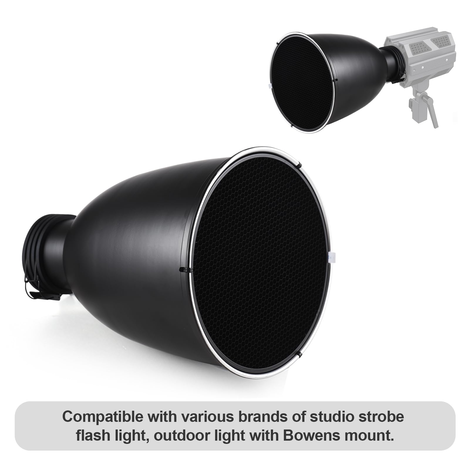 Andoer Piatto di bellezza da 11,6 pollici con supporto Profoto Tele-Zoom Riflettore Diffusore Diffusore Piatto con griglia a nido d'ape a 60° e calzino diffusore per Profoto Mount Studio Strobe Flash