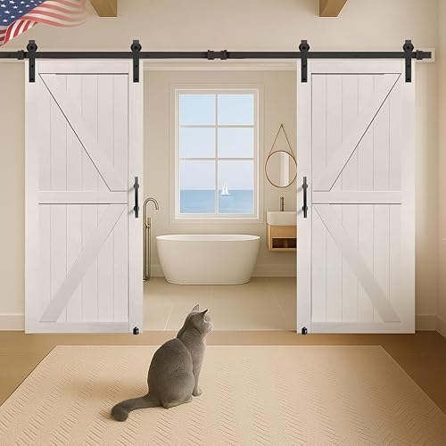 Miniatura 30 de S&Z TOPHAND® - Puerta doble de 18 x 84 pulgadas, de madera de fibropanel de densidad media, con kit de herrajes de 8 pies, panel sólido ajustable