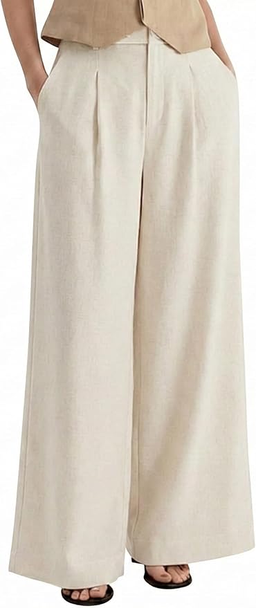 Arach&Cloz Women's Linen Blend Wide Leg Palazzo Pants All-Season Business Casual Outfits Dress Trousers fashion product photo