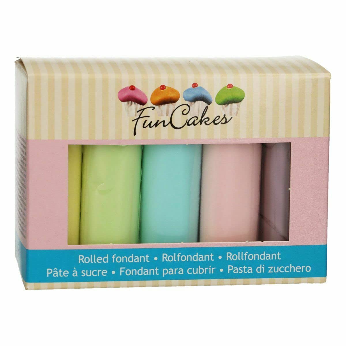 FunCakes Fondant multipack pastel colors: easy to use, smooth, flexible, soft and pliable, perfect for cake decorating, halal, kosher and gluten free. 5 colors, 5 x 100 g