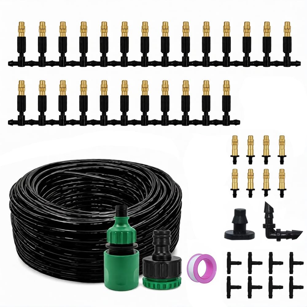 Brumisateur Terrasse Tuyau Brumisateur Terrasse Exterieur Kit Brumisateurs Terrasses Système de Brumisation Kit De Tuyau Brumisateurs Par Brume pour Parasol Pergola Jardin Piscineb (25M)