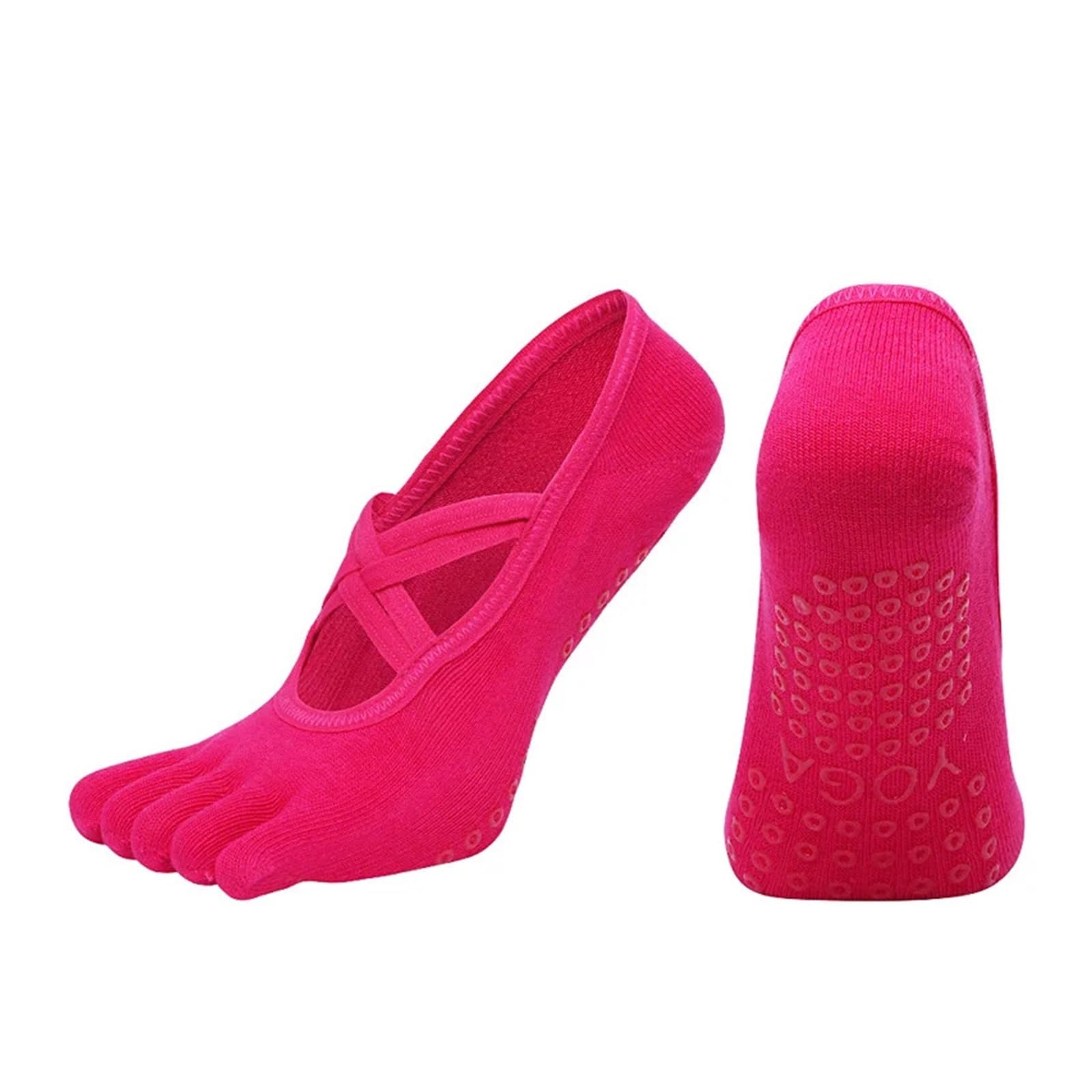 Calcetines De Pilates Con Vendaje Antideslizante For Mujer, Calcetines De Yoga Con Cinco Dedos For Mujer, Calcetines De Ballet For Baile Y Fitness For Yoga Para Yoga Pilates Gimnasio(Rose Red)