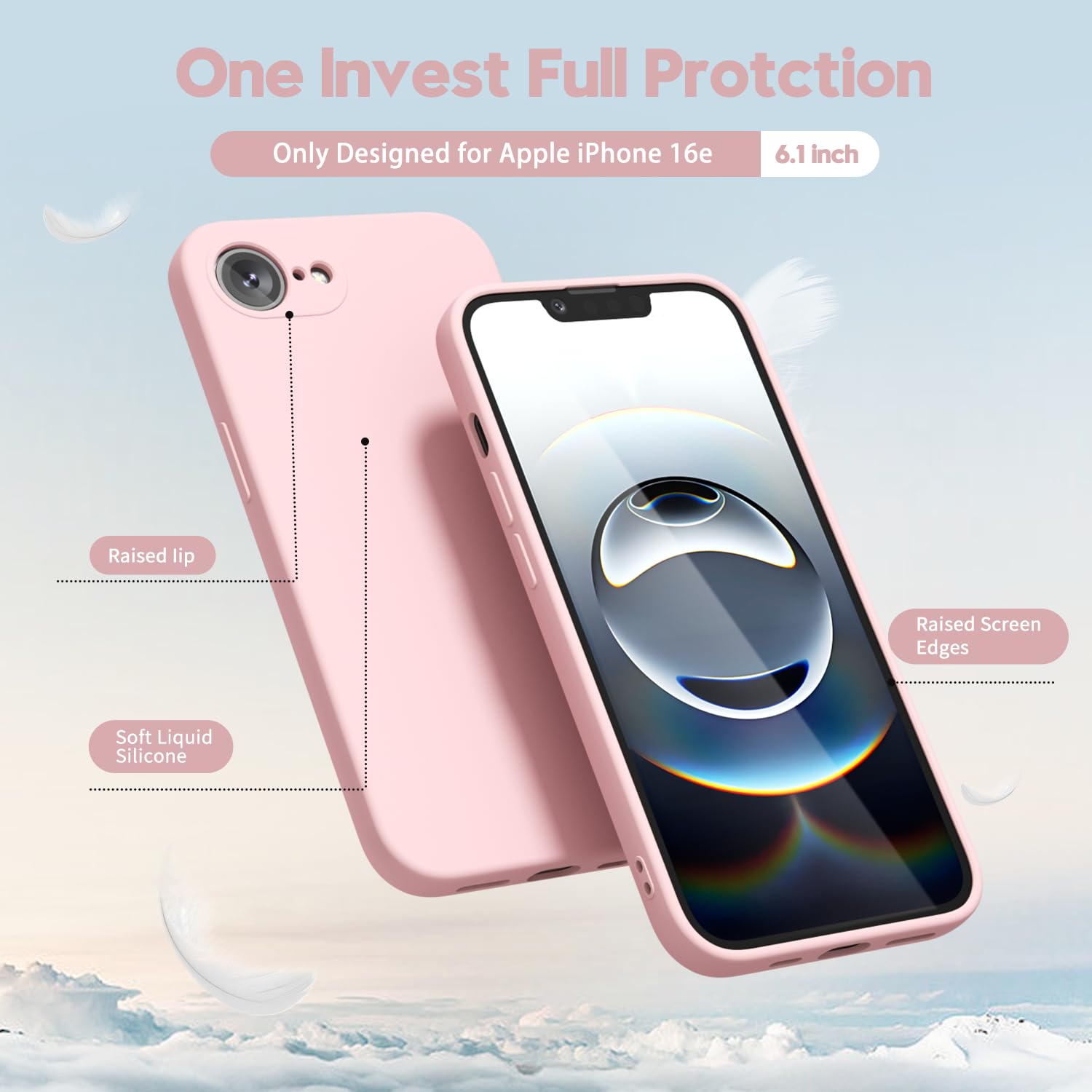 oakxco for iPhone 16 Pro Max Case Liquid Silicone, Soft Rubber Gel Elegant Aesthetic Basic Simple Cover, Cute Thin Slim TPU Matte Solid Color Plain Smooth Case for Women Girl, Light Pink — view 1757