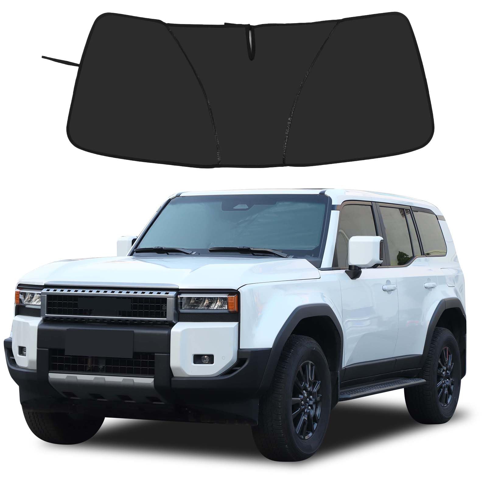 Windshield Sunshade Fit for Toyota Land Cruiser 250 Prado J250 LC250 2024+, Folding Car Sun Shade for Front Window, Auto Sun Protection Visors Blocks UV Rays and Keeps Vehicle Cool(Black)