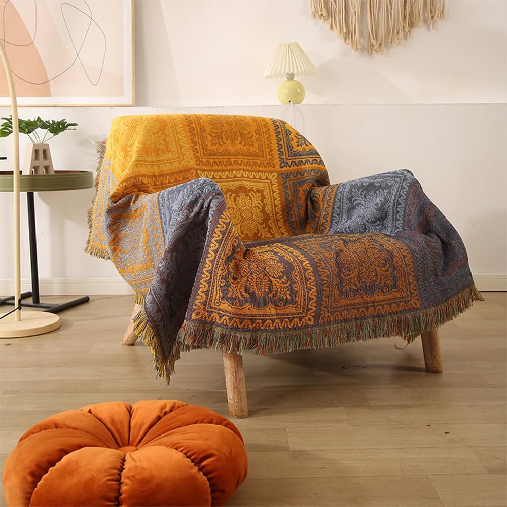 Fall Throw Blanket Yellow Sofa Cushion Orange Thread Blanket for Autumn Decor- Sofa Blankets Camping Blanket Jacquard Tapestry