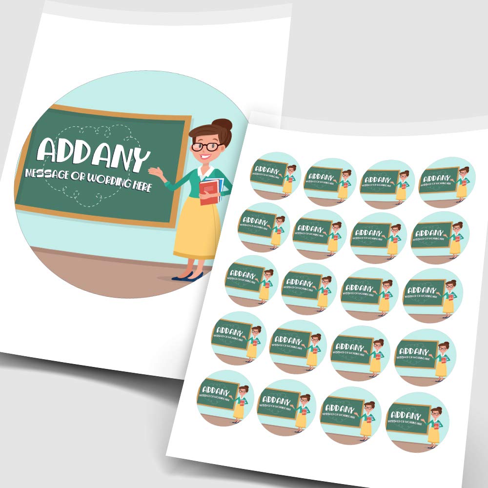 Buy Personalised 7.5 Inch Teacher Chalkboard Cake Topper and 20 Matching 5cm Edible Cupcake