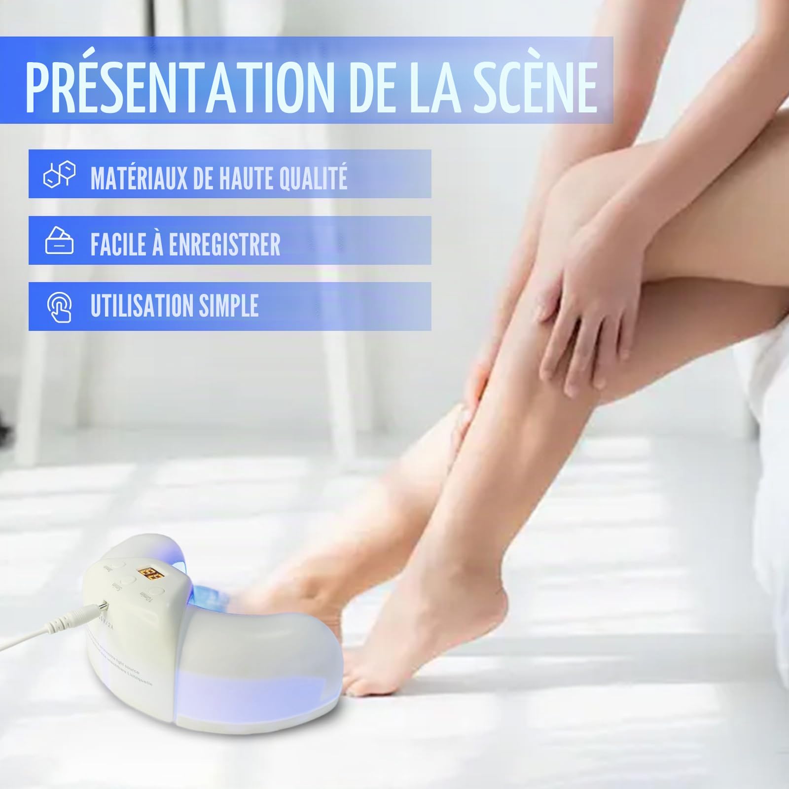 Appareil de traitement laser contre les champignons des ongles - 22 LED - Rechargeable - 470 nm - 910 nm - Haute efficacité - Pour ongles des doigts et des pieds (Gris et blanc)