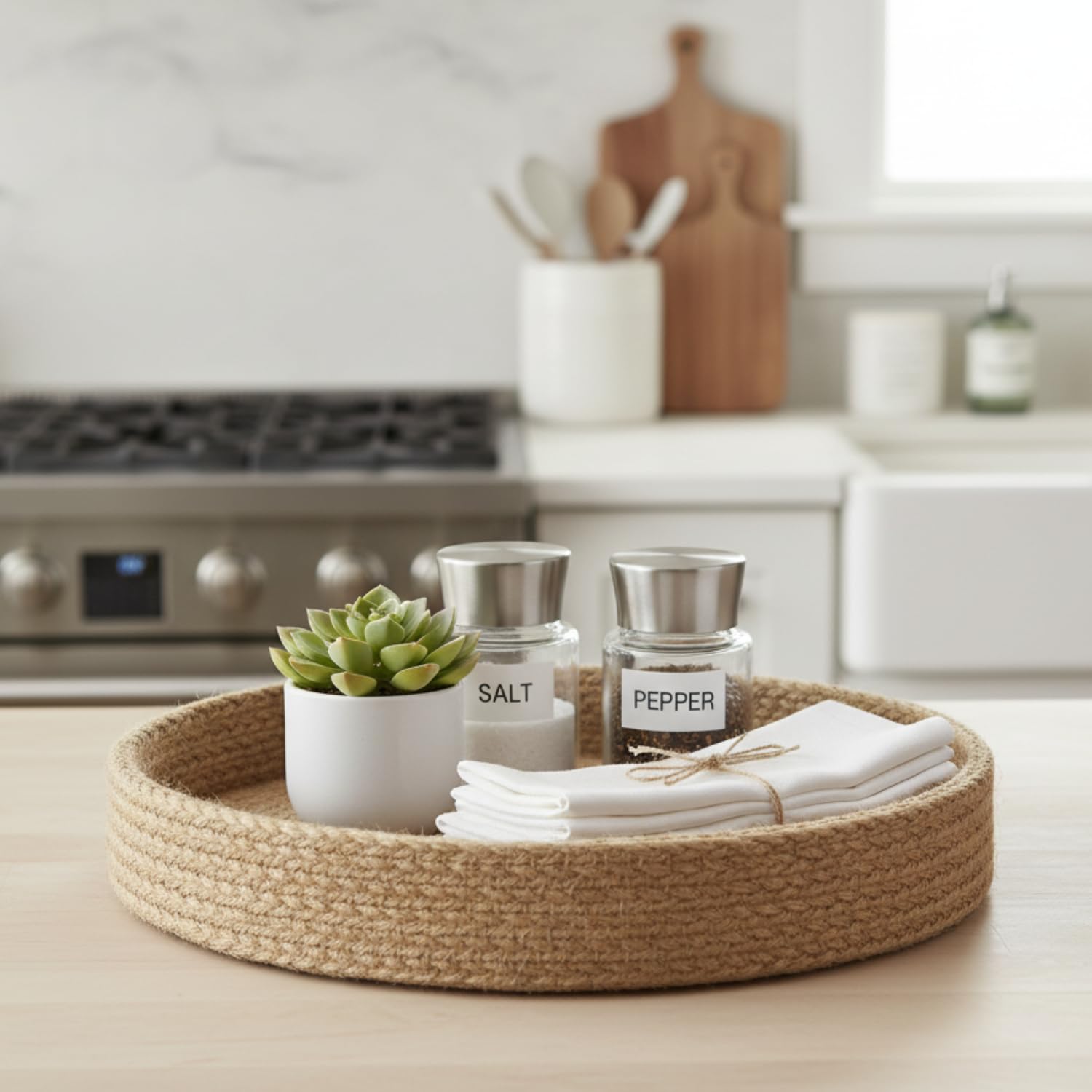 BOBBINY Rope Tray - Decorative Round Tray for Home Decor -4