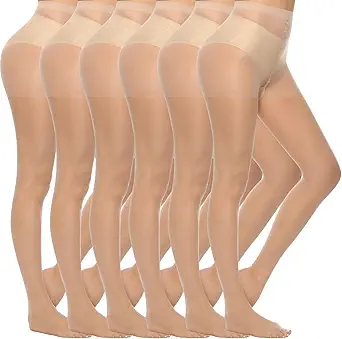 MANZI 6 Pairs Women's 20D Sheer Silky Pantyhose Run Resistant Nylon Tights High Waist Stockings with Control Top