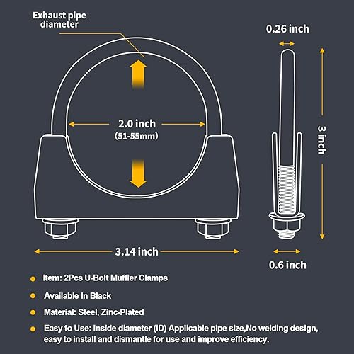 Miniatura 2 de 2 Piezas Abrazaderas de Silenciador de Servicio Pesado de 2 pulgadas Resistentes al Óxido, Diámetro de Tubo de Escape de 2 pulgadas, Abrazadera de