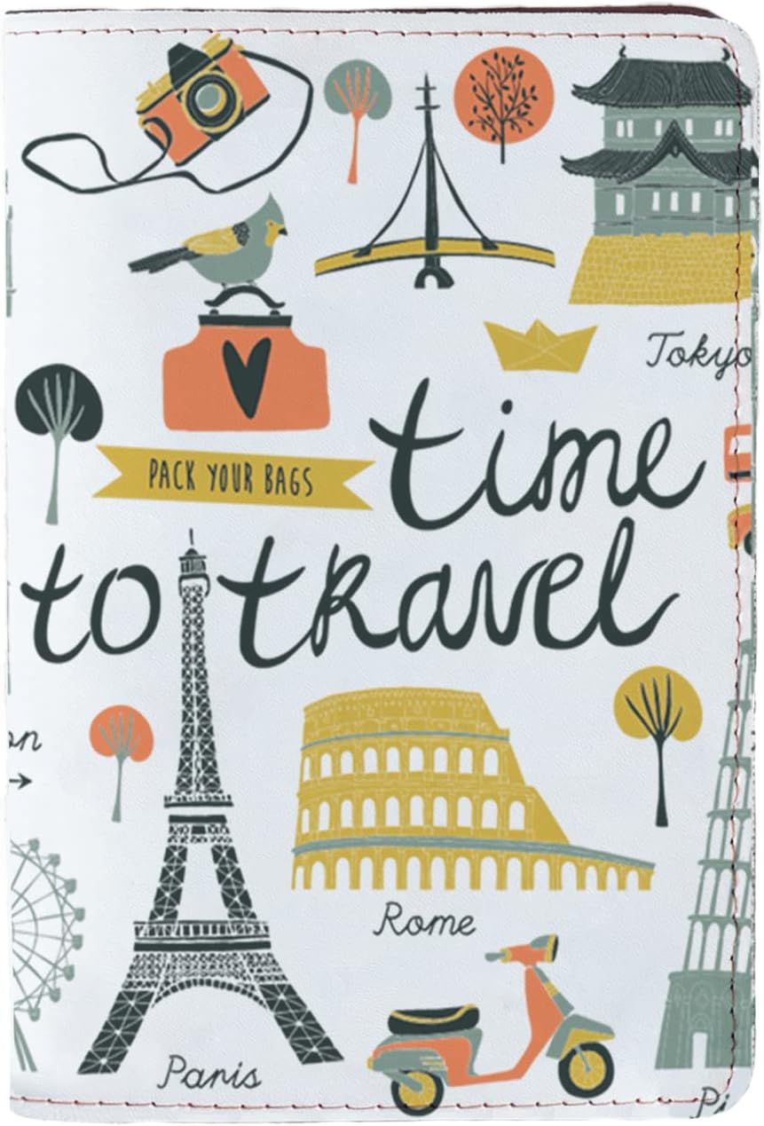 Time To Travel (Both Sides Printed) – White – Wanderlust Collection – Leather Vintage Map – Passport Holder – Travel Accessories
