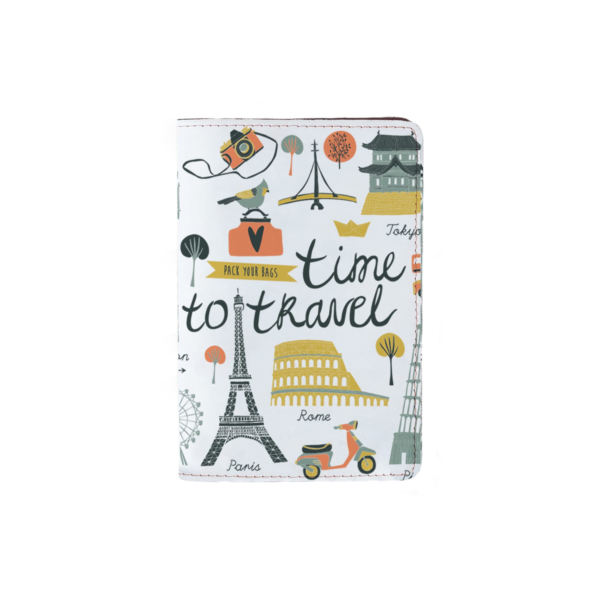 Time To Travel (Both Sides Printed) - White - Wanderlust Collection - Leather Vintage Map - Passport Holder - Travel Accessories