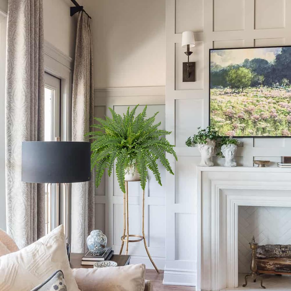 Hollyone Bouquet de fougères artificielles de 84 cm pour l'extérieur, fausse gerbe de fougère de Boston, grande plante de fougère en buisson pour l'intérieur, décoration de maison, rebord de fenêtre
