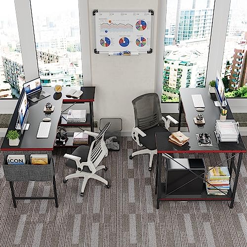 Shahoo Small L Shaped Computer Desk, 47 Inch Corner Table With Reversible Shelves, Carbon Fiber Top And Storage Bag For Home Office Writing Workstation, Black #TOP6