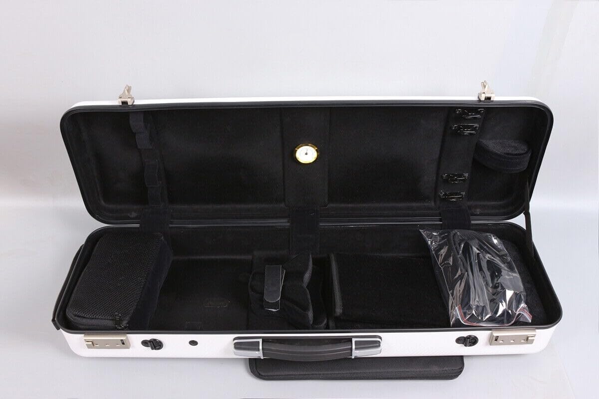Custodia per violino 4/4 in fibra di carbonio, rettangolare, con codice di blocco, leggera e colorata, con tracolla resistente, colore bianco con codice di blocco