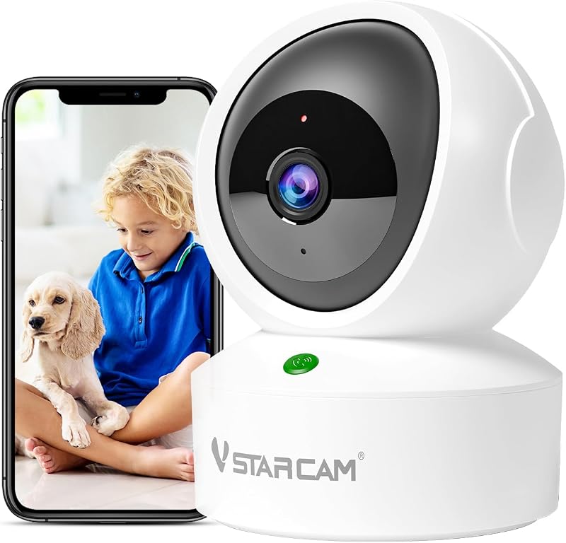 VSTARCAM Cámara de Seguridad 2K QHD Interior, Cámara de Habitación Monitor de Bebé 360° para Seguridad en el Hogar, Cámara WiFi con Wi-Fi de 2,4 GHz, Llamada de un Toque, Seguimiento Inteligente de Movimiento, Visión Nocturna por Infrarrojos