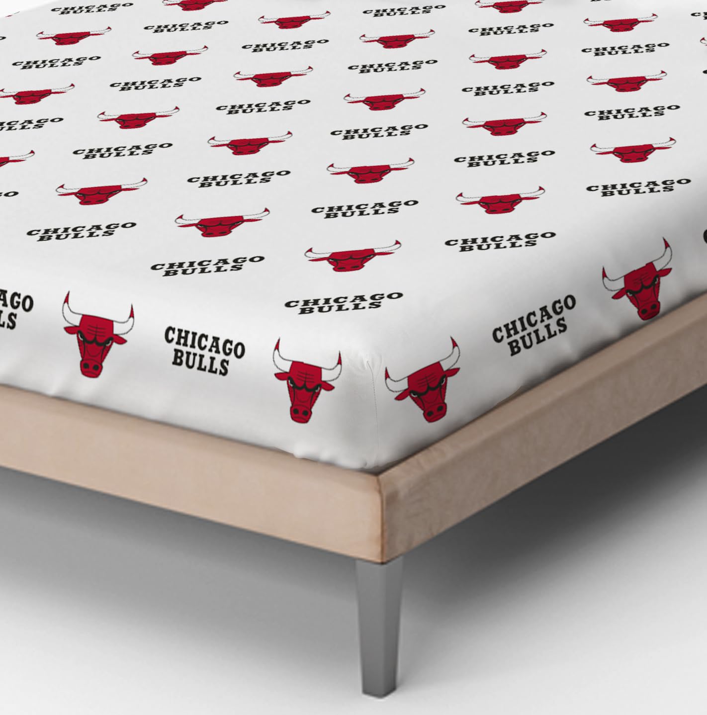 hermet NBA Bettwäsche-Set für Einzelbett, Bettlaken, Spannbetttuch, Kissenbezug, 100% Baumwolle, Bulls, offizielles Produkt