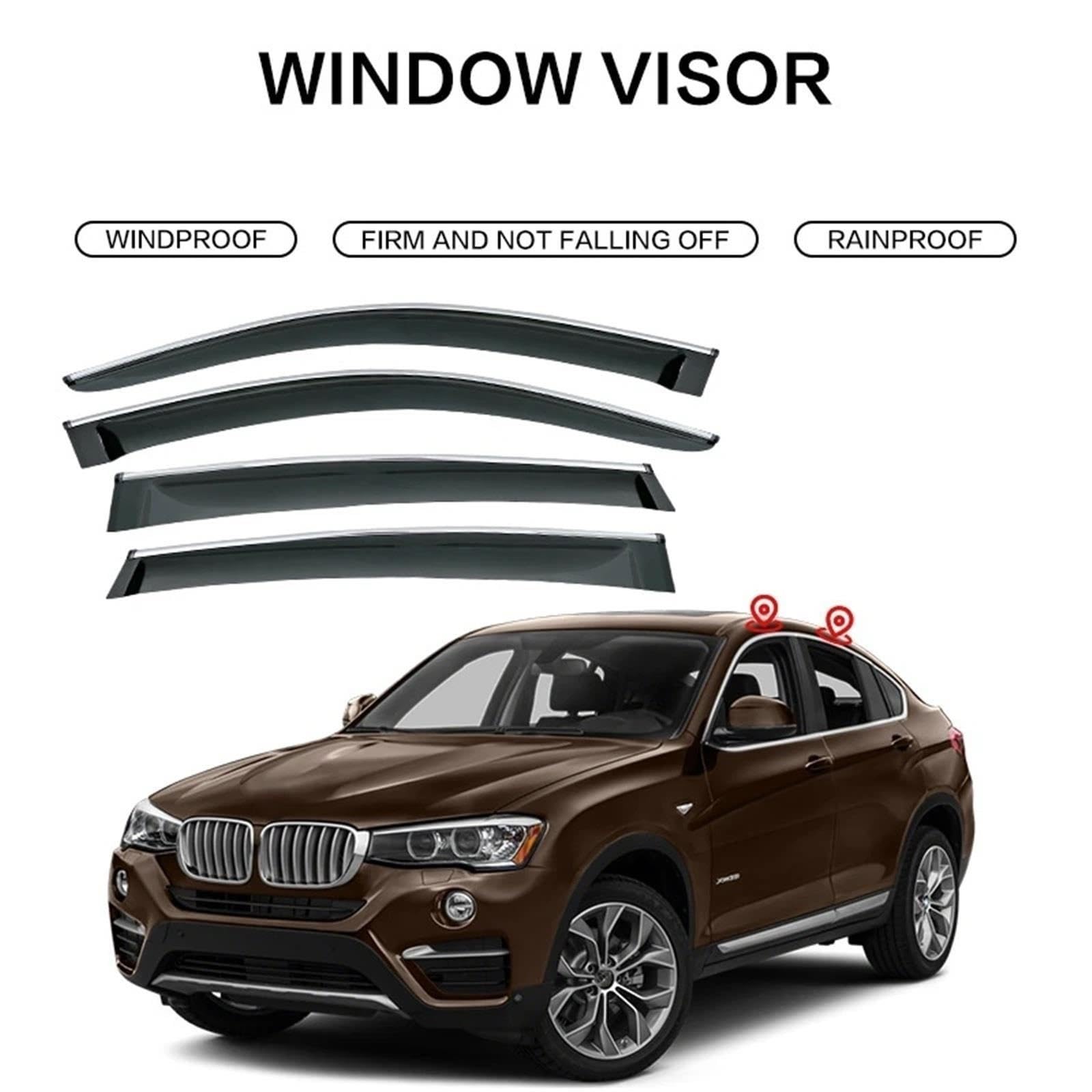 Do X4 F26 G02 Osłona przeciwdeszczowa Deflektory Markiza Osłona wykończeniowa Listwa zewnętrzna Boczne chromowane wykończenie okna Car Wind Deflector osłona szyby drzwi(F26)