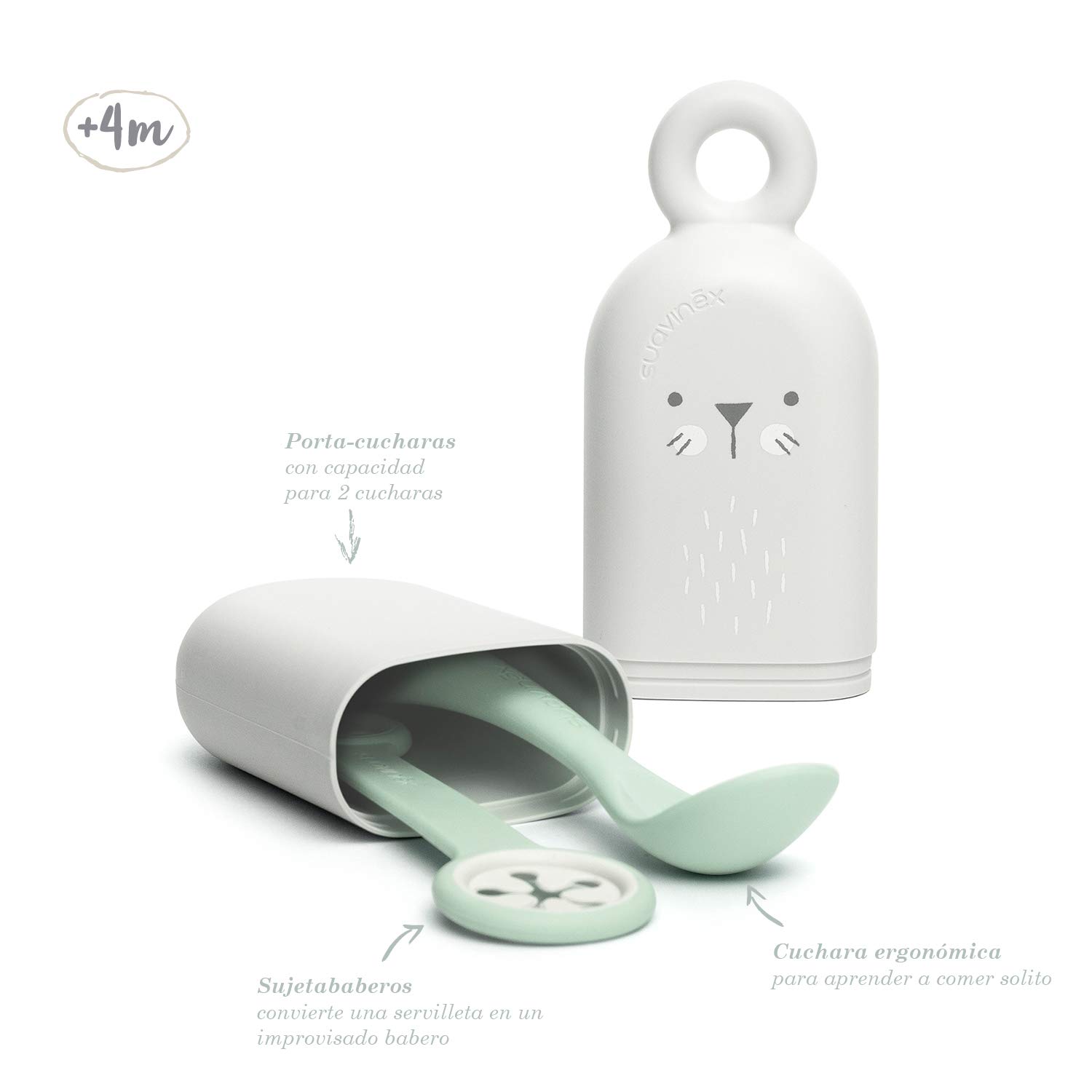 Suavinex, Set Assortiment On The Go. Set Étui + Cullière + Attache Serviette. Set Couverts Bébé avec boite. Hygge Vert