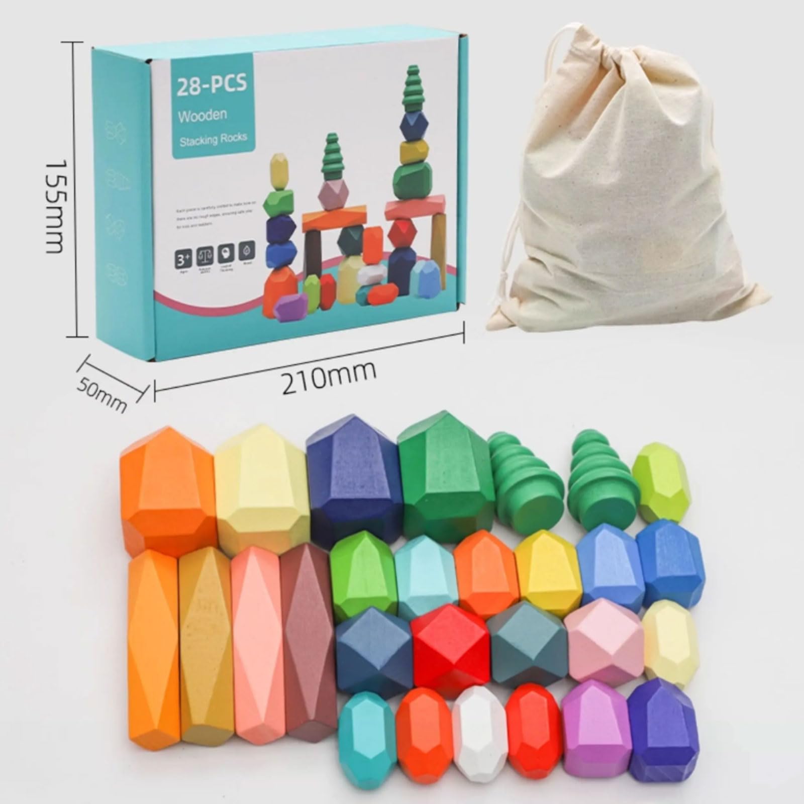 Bloques Equilibrio Madera Montessori con Piedras Apilables Arcoíris | Juego apilamiento piedras coloridas estilo nórdico, juguete educativo sensorial, bloques construcción