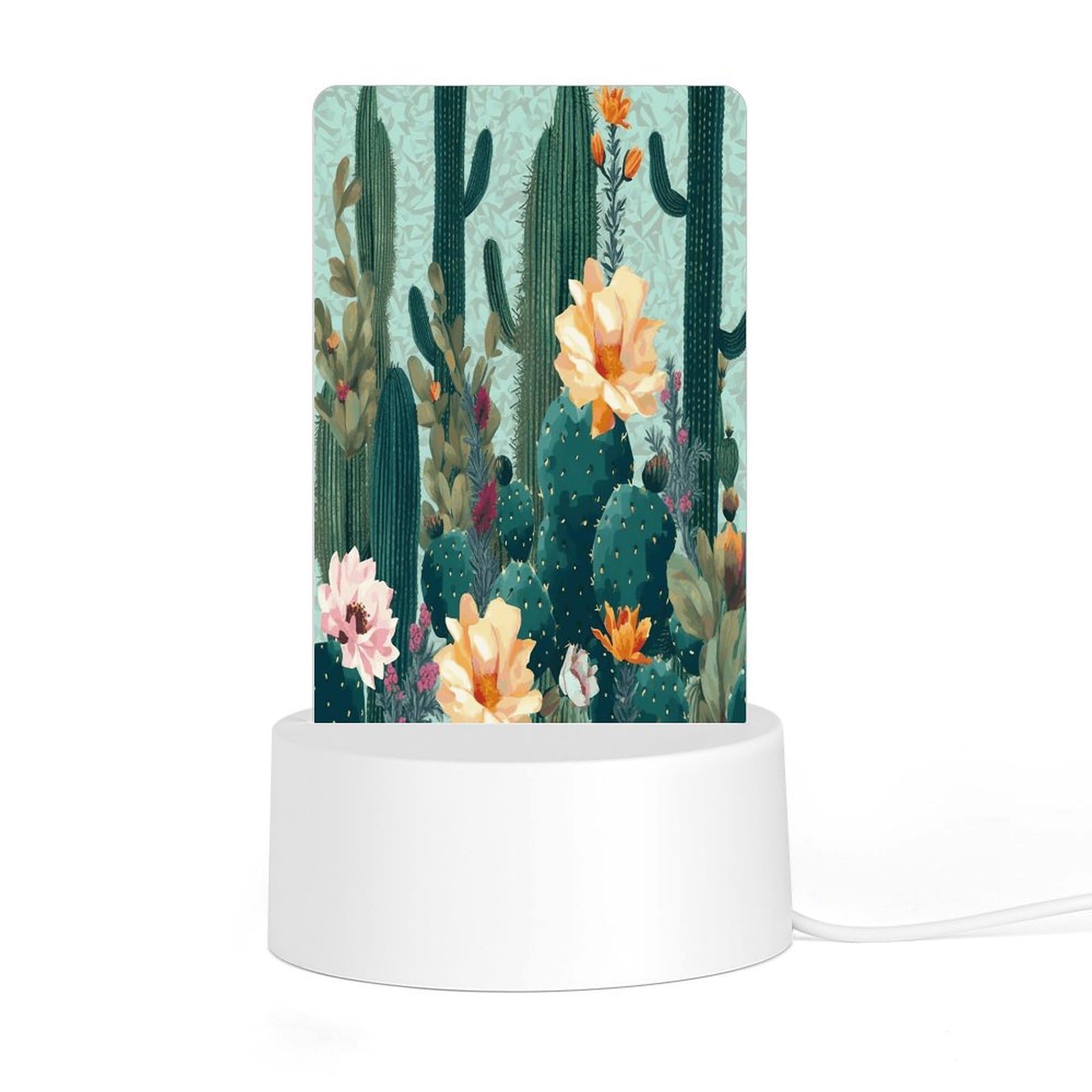 Adfgyerh Style Summer Floral Cactus Night Light Acrylic Material Easy Installation, Home Decor Usb Interface Power Supply, Lamp For Restaurant Bar Cafe Room Decor