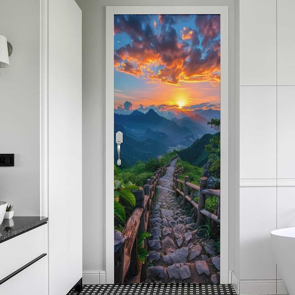 REDAMANCY 30.7"x79" Rock Pathway Mountain Sunset Peel and Stick 3D Mural Decals Modern Wallpaper Self-Adhesive, Waterproof, Removable Decor