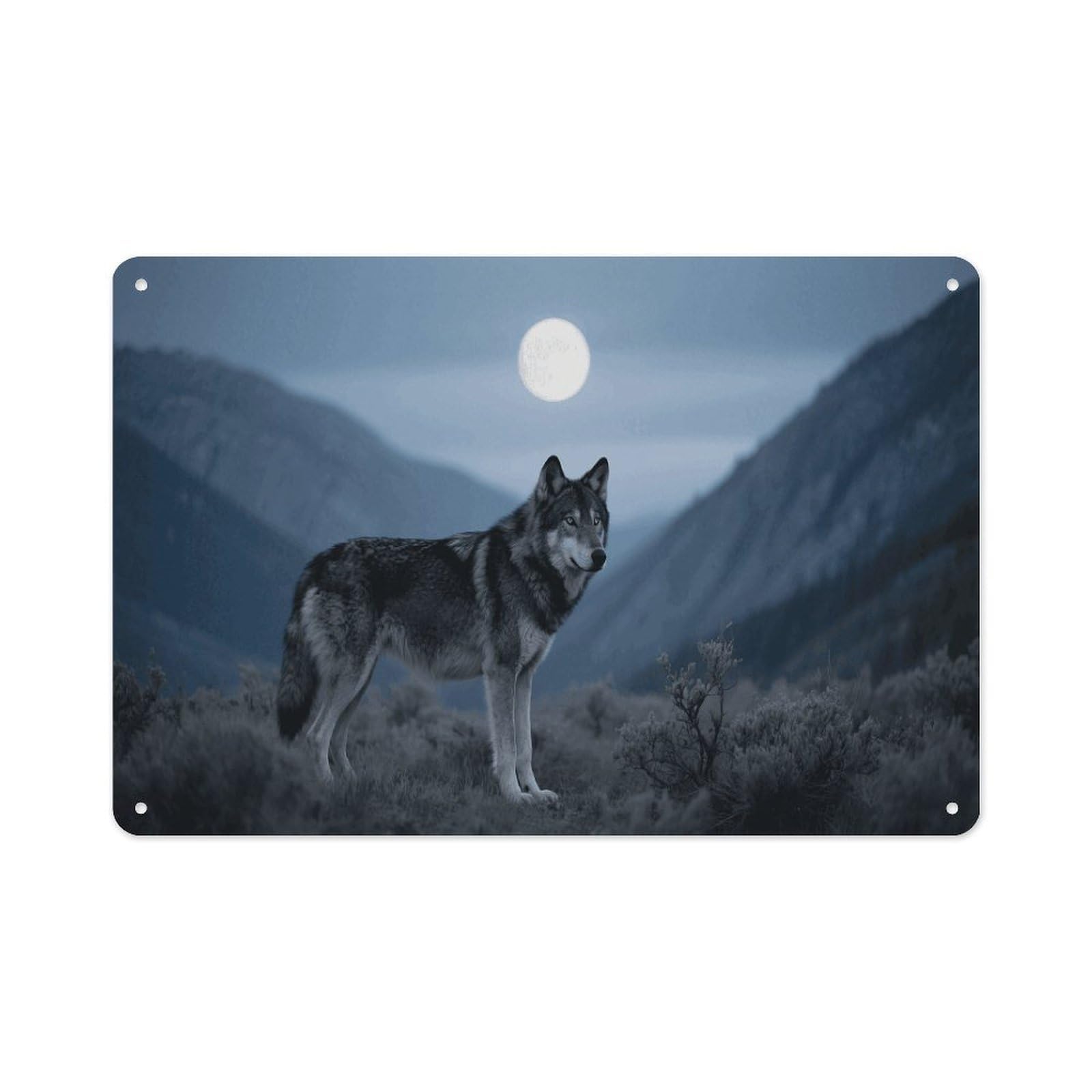 VstaDank Cool Wolf Wall Art Prints Metal Sign Decor Painting Aluminum Wall Hanging Decor Vintage Poster Sublimation Picture Panel Weatherproof Art Decorative Wall Decors