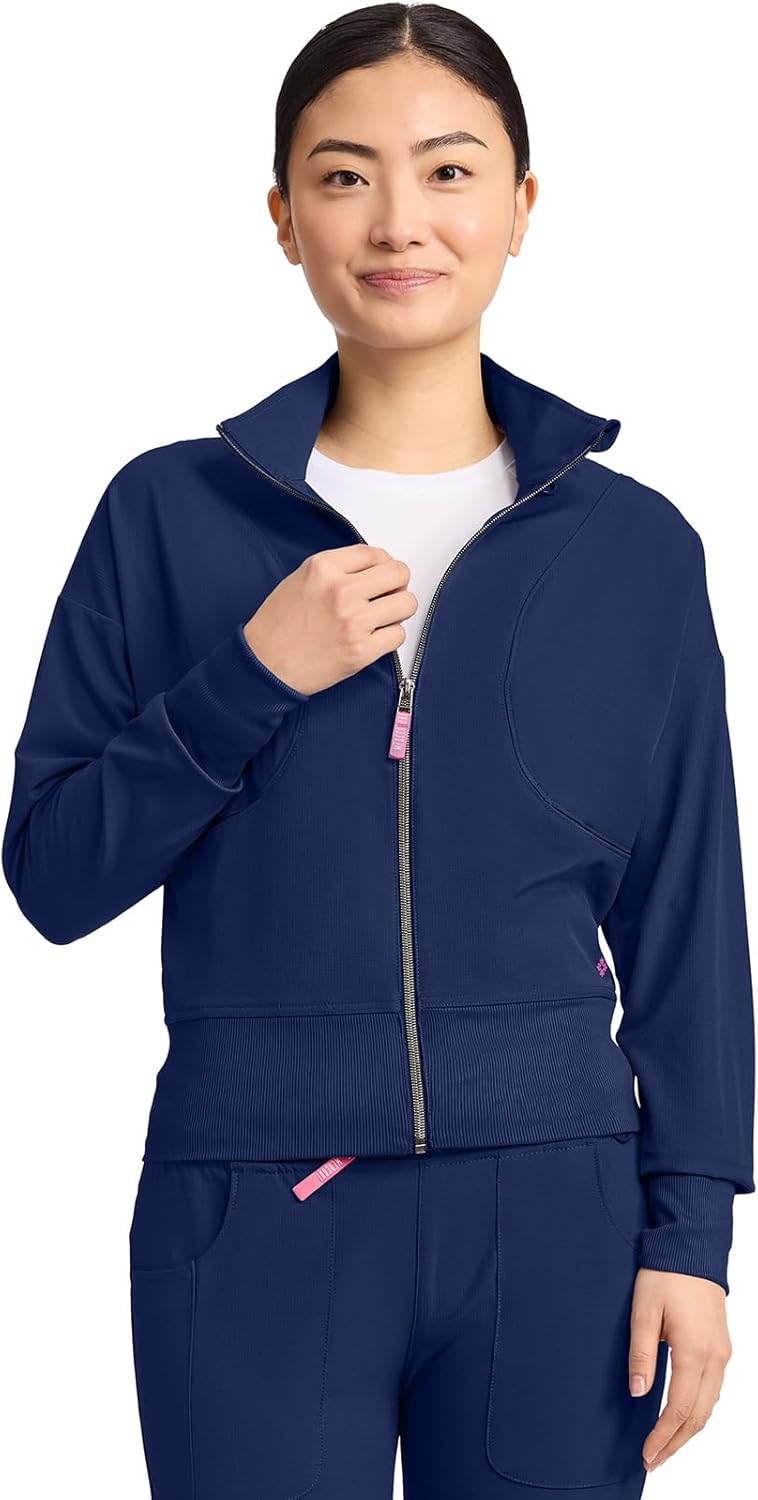Med Couture Scrub Jackets for Woman Cropped Warm Up Jacket with 2 Pockets, Moisture Wicking Fabric & 360° Stretch - MC303