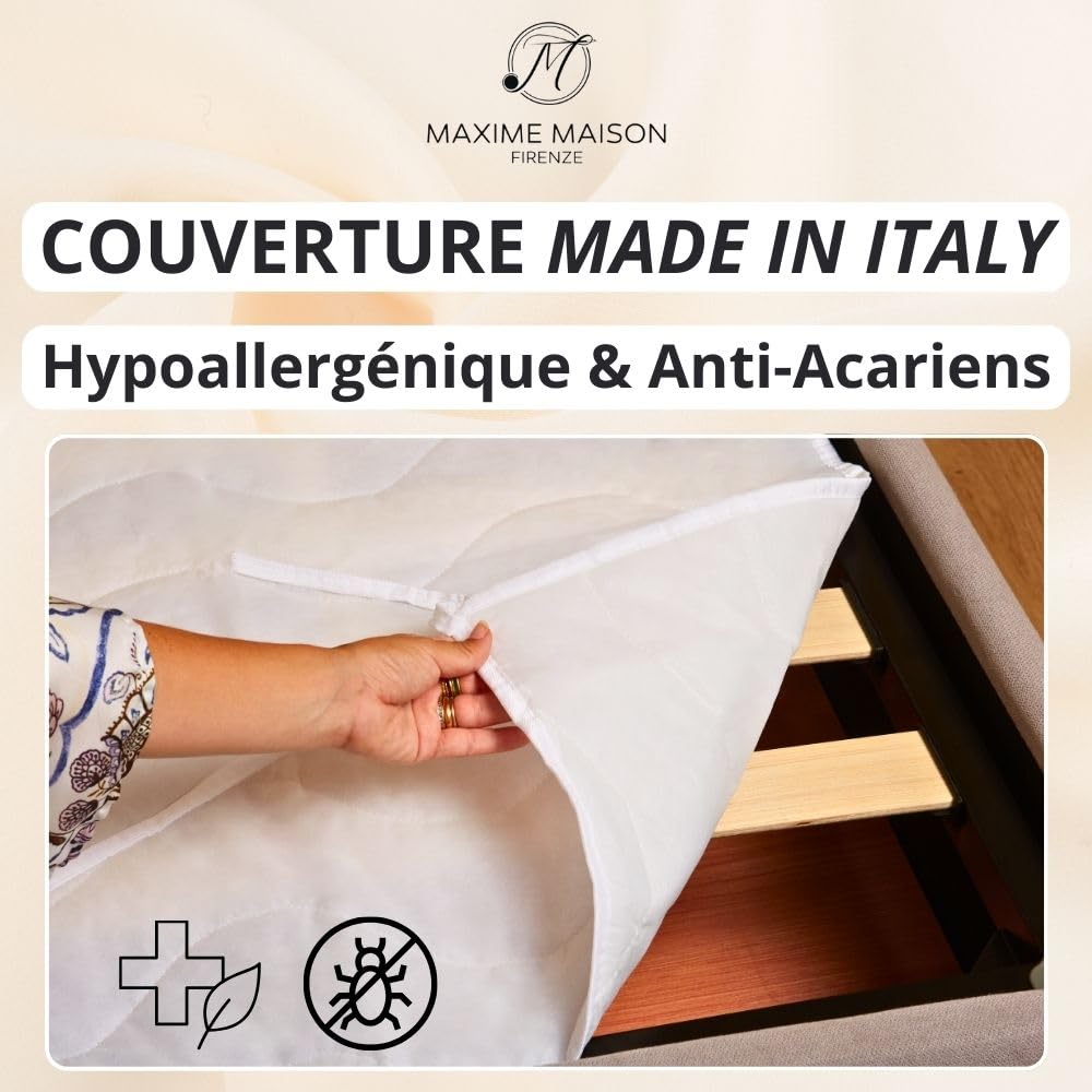 MAXIME MAISON - Couvre-Sommier, Cache Sommier 160x200 Matelassé Made in Italy, Protege Sommier 160x200, sous Matelas avec des Lacets aux Coins, Matériau Hypoallergénique, Anti-Acariens, Respirant