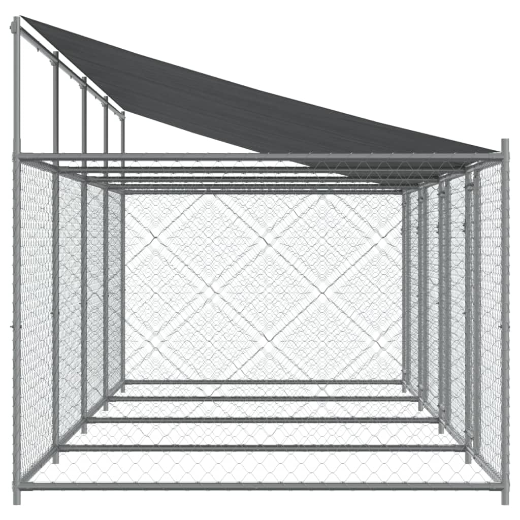 IKAYAA Recinto per Cani da Esterno Box per Cani da Esterno Cuccia Cane Esterno Gabbia Cani con Tetto e Porte Acciaio Zincato-8 x 2 x 2 m/3 uscite