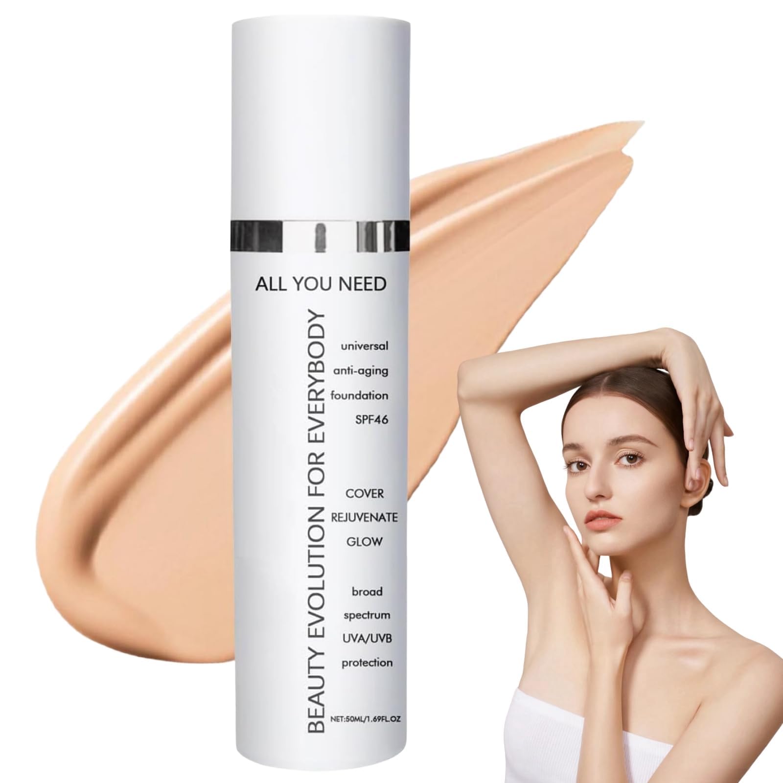 KASTWAVE Tinted Sunscreen for Face with SPF 46, Anti-Aging Moisturizer Foundation, Light Sheer Coverage, Blends Seamlessly For Healthy Glow, Universal Tint