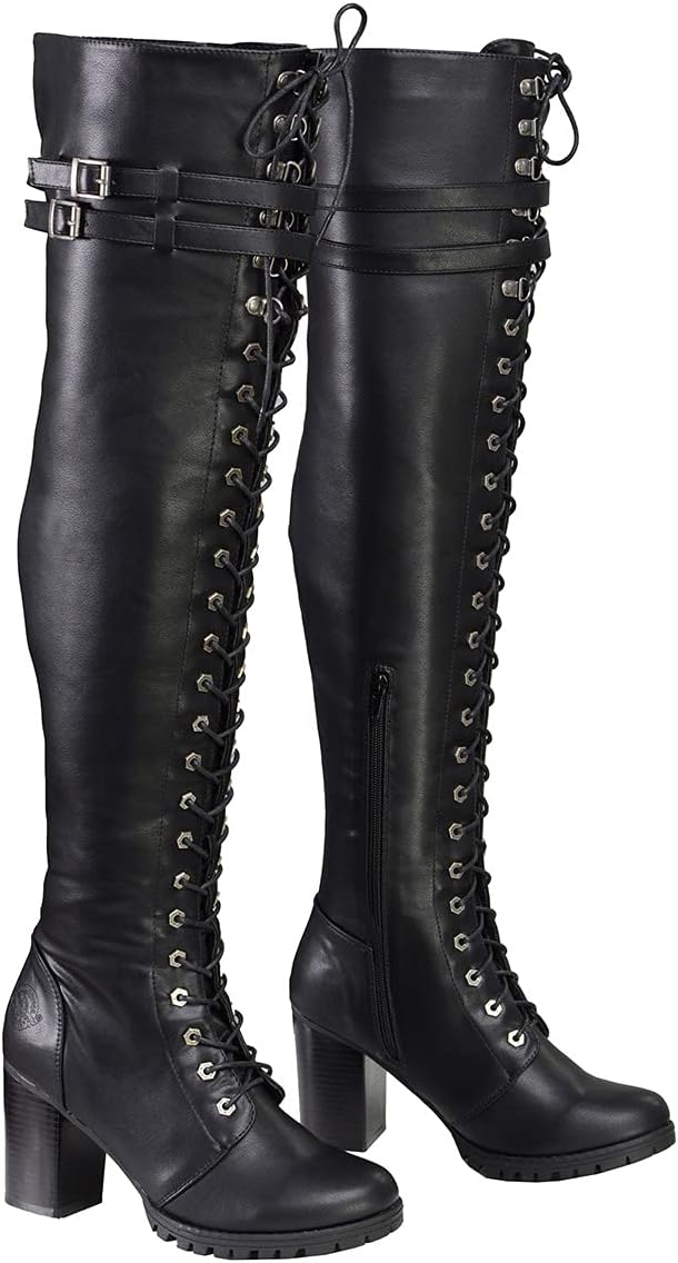 size 9 Milwaukee Leather Women's Black Above the Knee Lace-Up Fashion Casual Boots MBL9424