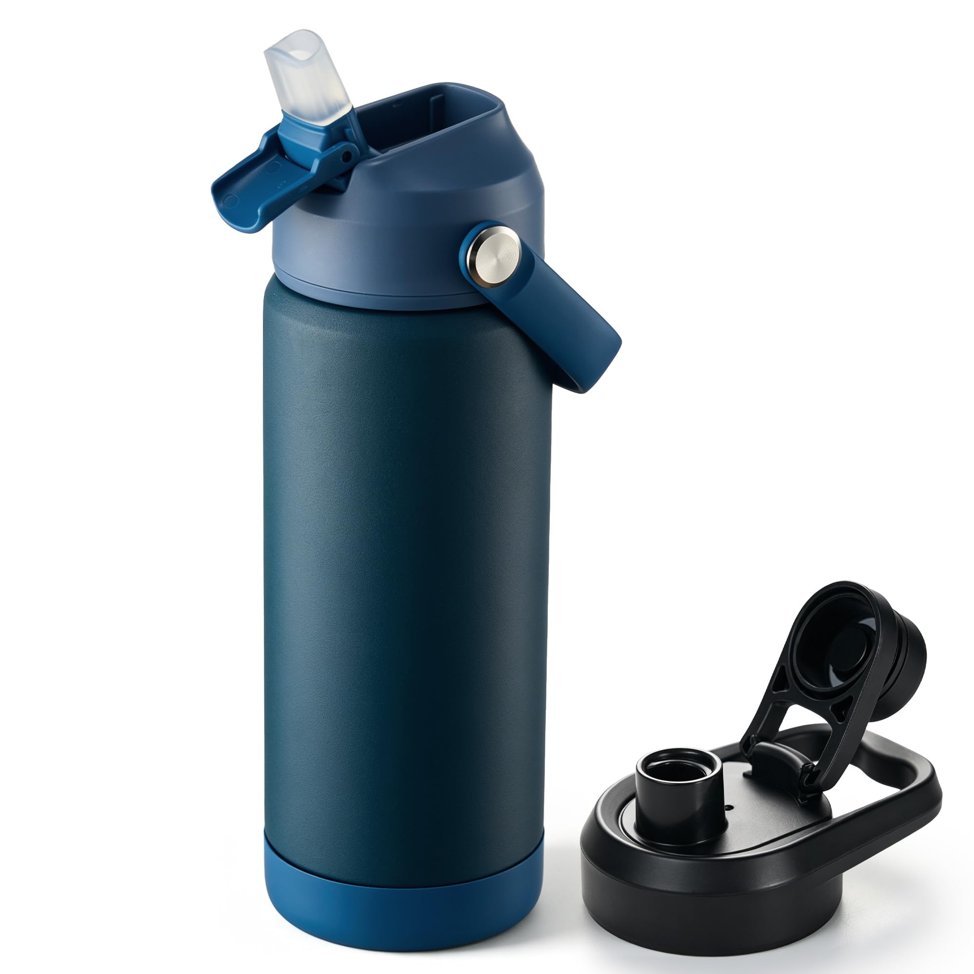 Fijinhom 18 oz Insulated Water Bottle with 2 Lids, Stainless Steel Water Bottles, Double Wall Vacuum, Portable Handle &amp; Non-slip Bottom, BPA Free Leak Proof Metal Bottles, Keep Cold 24H, Dark Blue