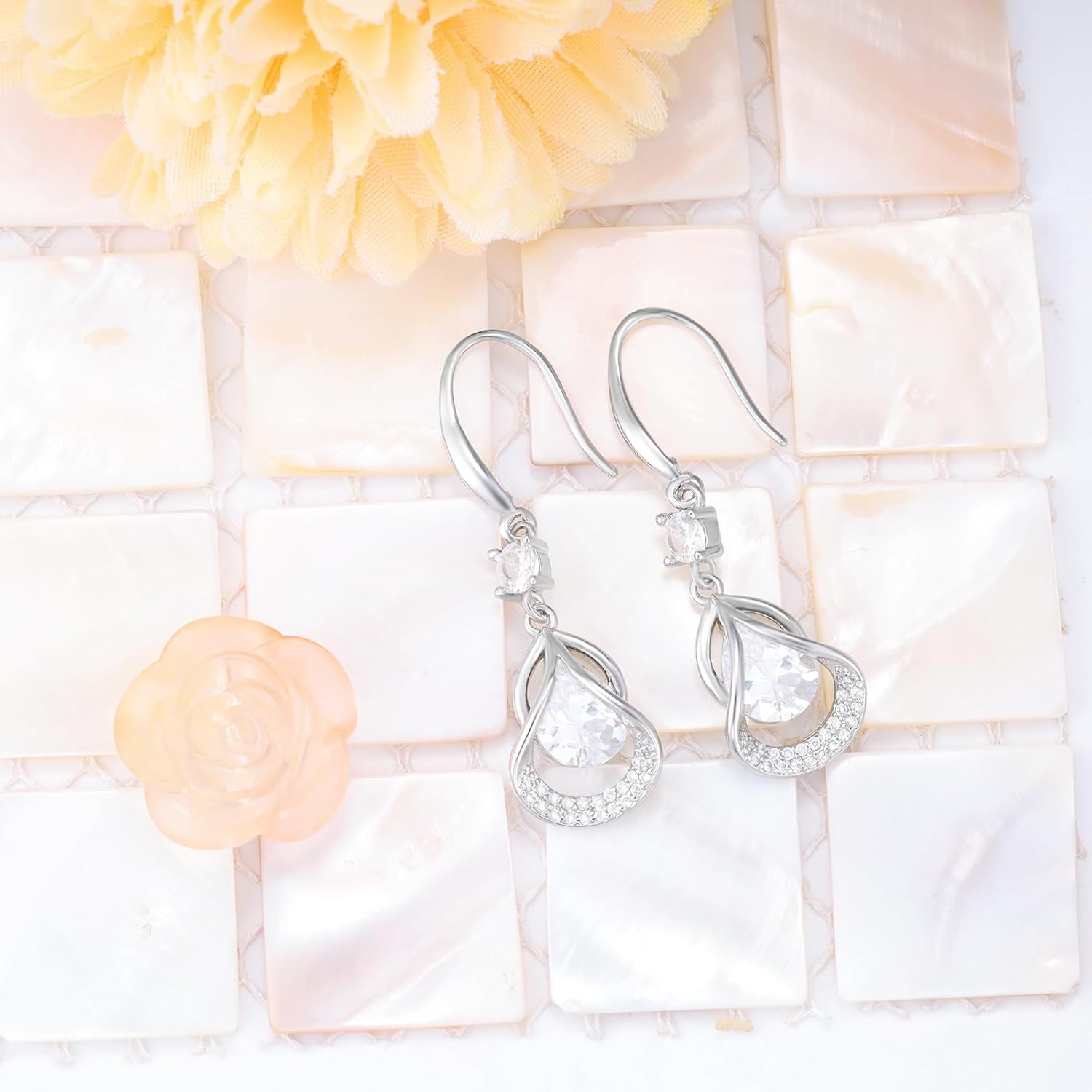 Sterling Silver Waterdrop Drop Dangle Earrings for Women Hypoallergenic Cubic Zirconia Teardrop Elegant Delicate Drop Dangle Earrings - Image 2