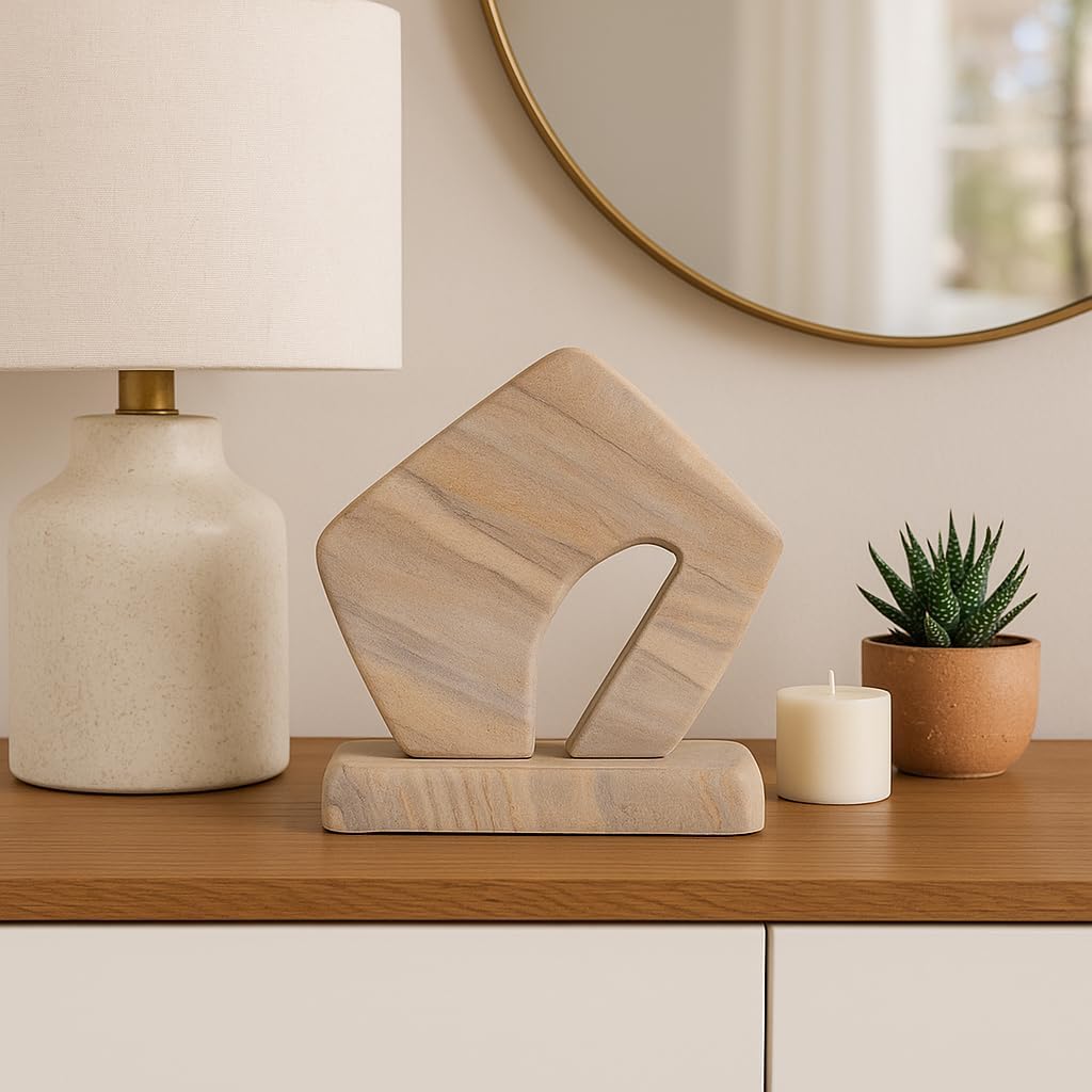 Decorative Home Decor Sculpture for Office, Living Room, and Bathroom Decor - Stylish Statue Ideal for Shelf and Coffee Table Decor Accent - Contemporary Ornaments for Console Table Styling - 8", Tan