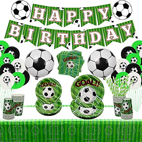 Kit Compleanno Calcio Decorazioni Per 20 Ospiti, Inclusi Striscioni per Feste di Compleanno di Calcio, Piatti,Tazze, Tovaglioli, Per Forniture Per Feste Di Compleanno a Tema Calcio