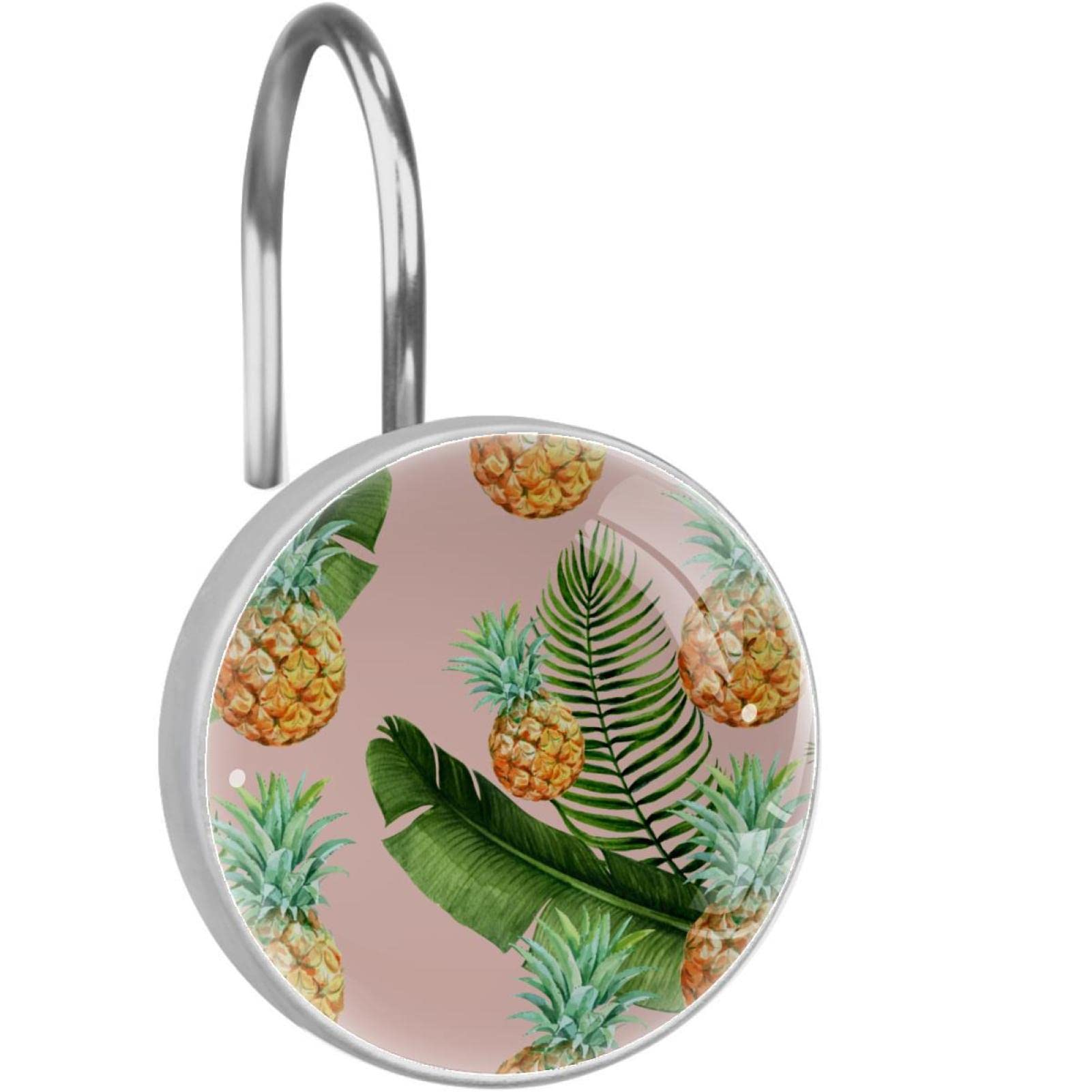 Crochets pour rideau de douche anti rouille en acier inoxydable motif ananas tropical