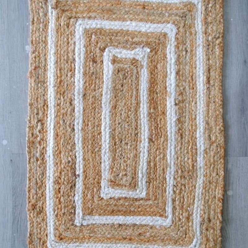 Wendeteppich aus geflochtener Jute mit natürlicher weißer Bordüre, moderner Teppich für Wohnzimmer und Küche– (3x8 Quadratfuß)