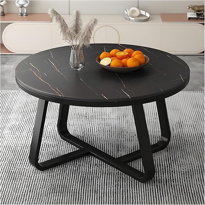 Image of Modern Round Wooden Coffee Table White Finish | Top Gold Metal Base | Minimalist Centre Furniture Accent Piece for Living Room Bedroom Lounge Office Apartment Reception Home Decor (60 x45 cm)