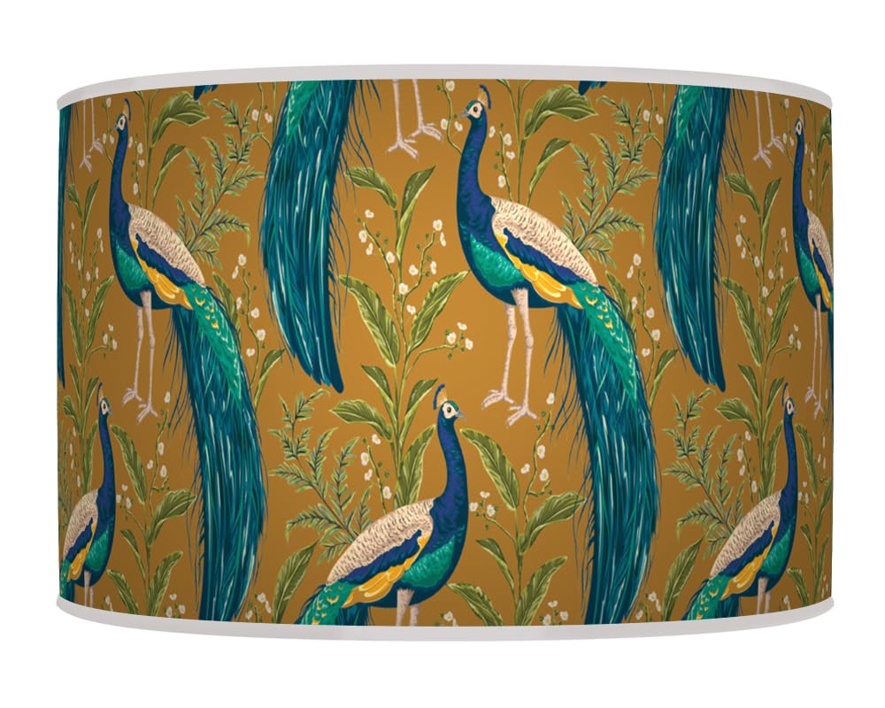 New Peacock Handmade Lampshade Teal Turquoise Mustard Ceiling Light Drum Lamp Shade Floor Table or Ceiling Pendant Light Shade dz238 (25cm(10")