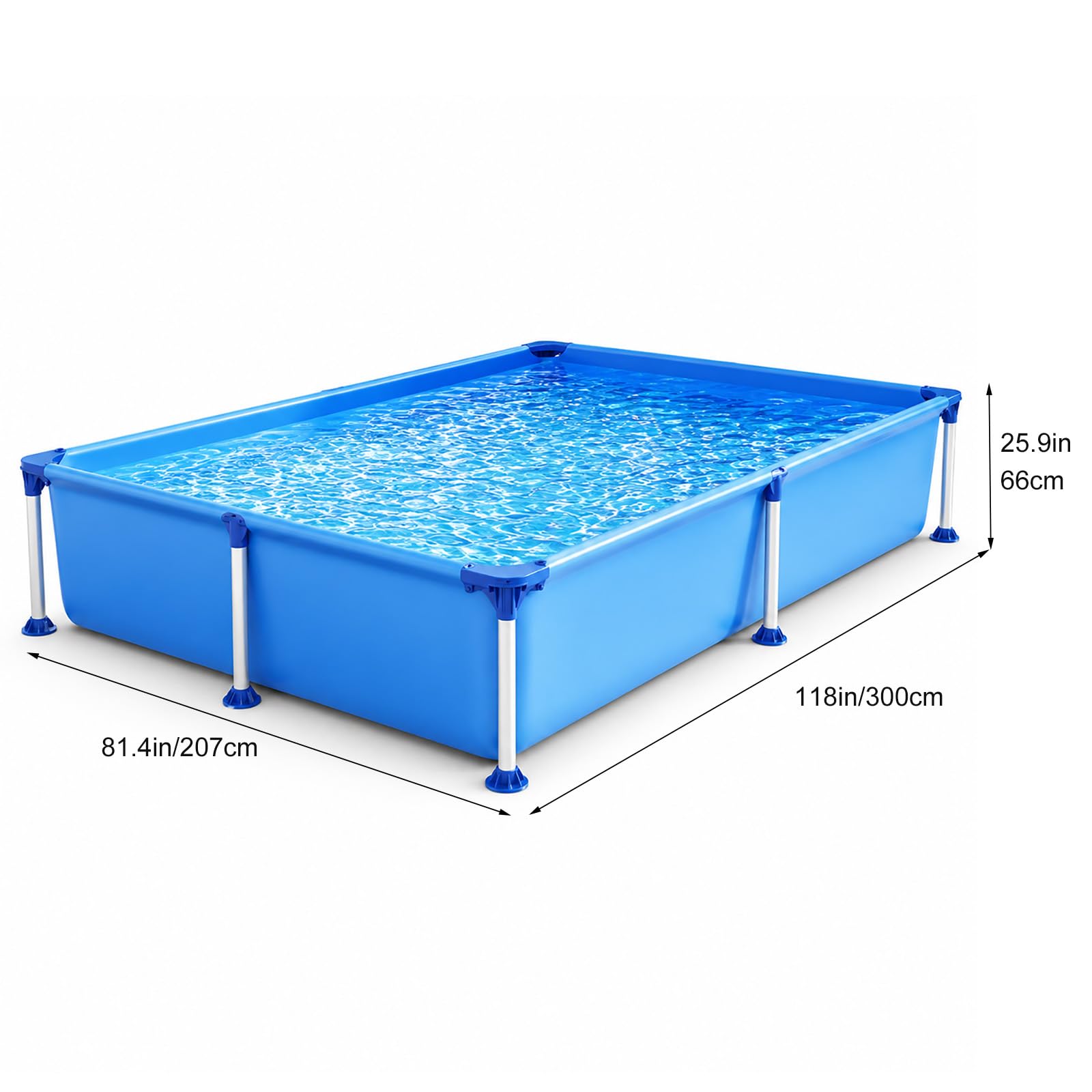 Piscina con Telaio Familiare da Giardino, Fuori Terra Rettangolare | Piscina Esterna Stabile Facile da Montare per Bambini e Adulti Estate(300*207*66cm)