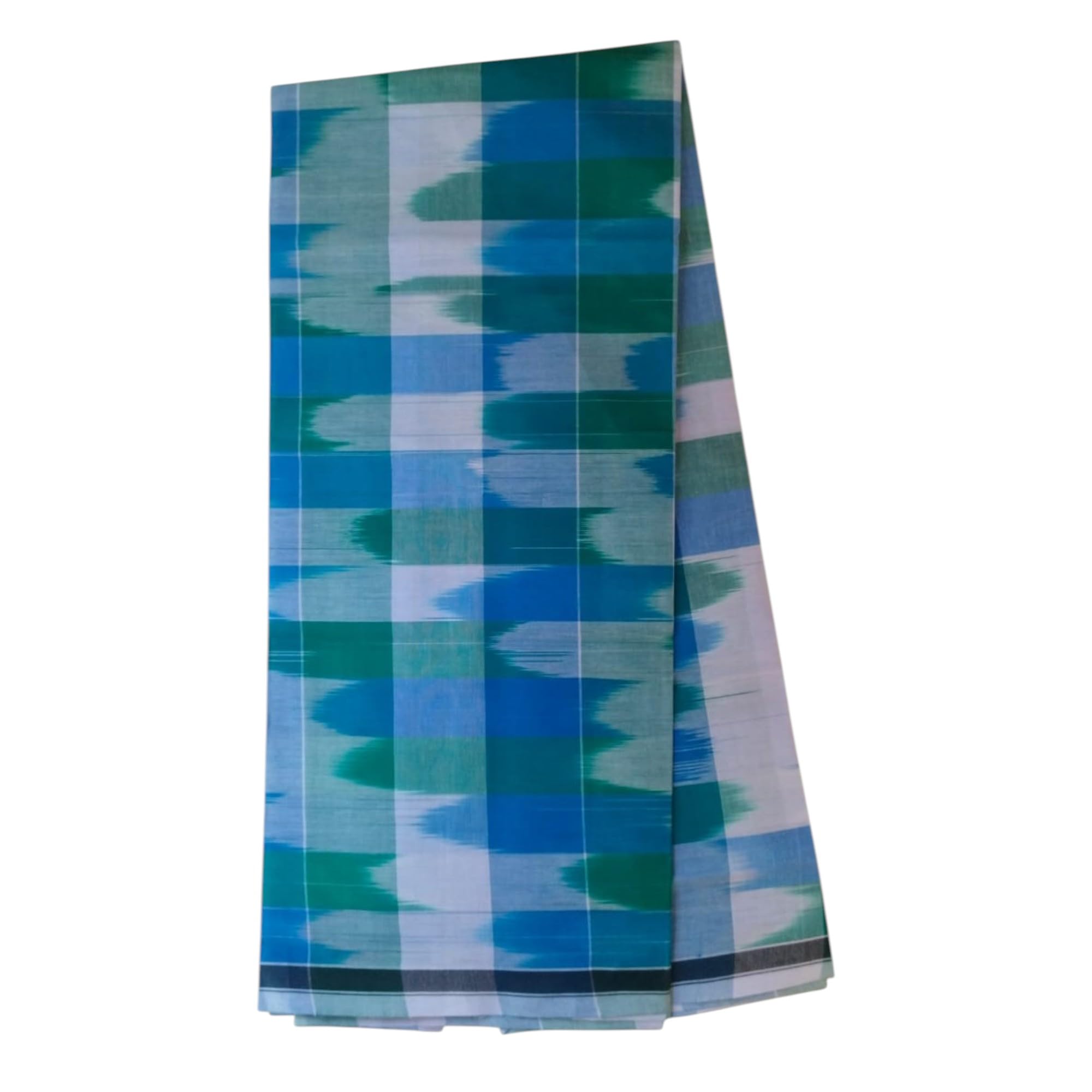Pure Cotton Premium Unstitched Lungi for Men, Ikat Pattern, Blue and Green-image-13