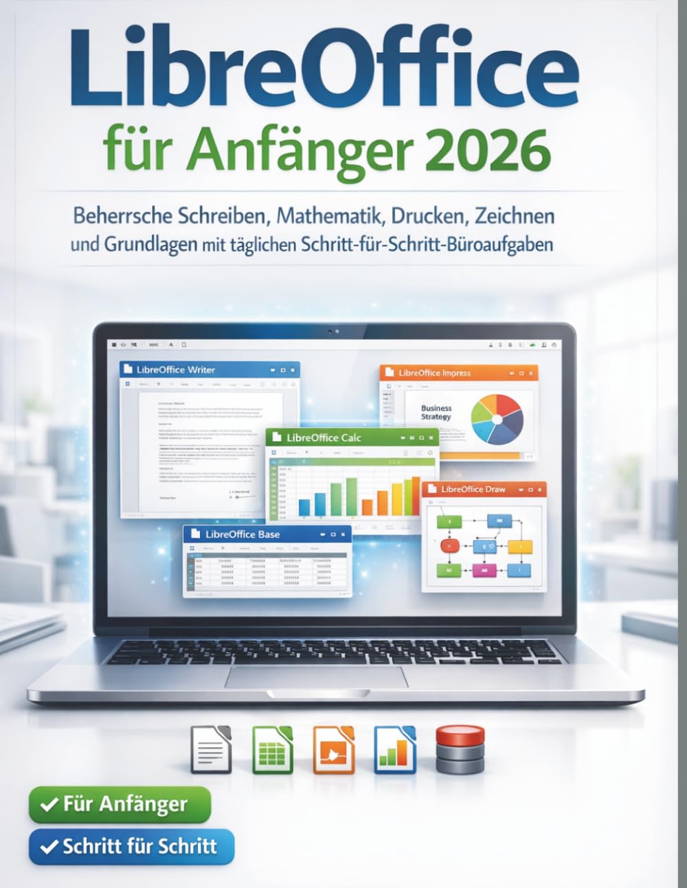 LibreOffice für Anfänger 2026: Beherrsche Schreiben, Mathematik, Drucken, Zeichnen und Grundlagen mit täglichen Schri