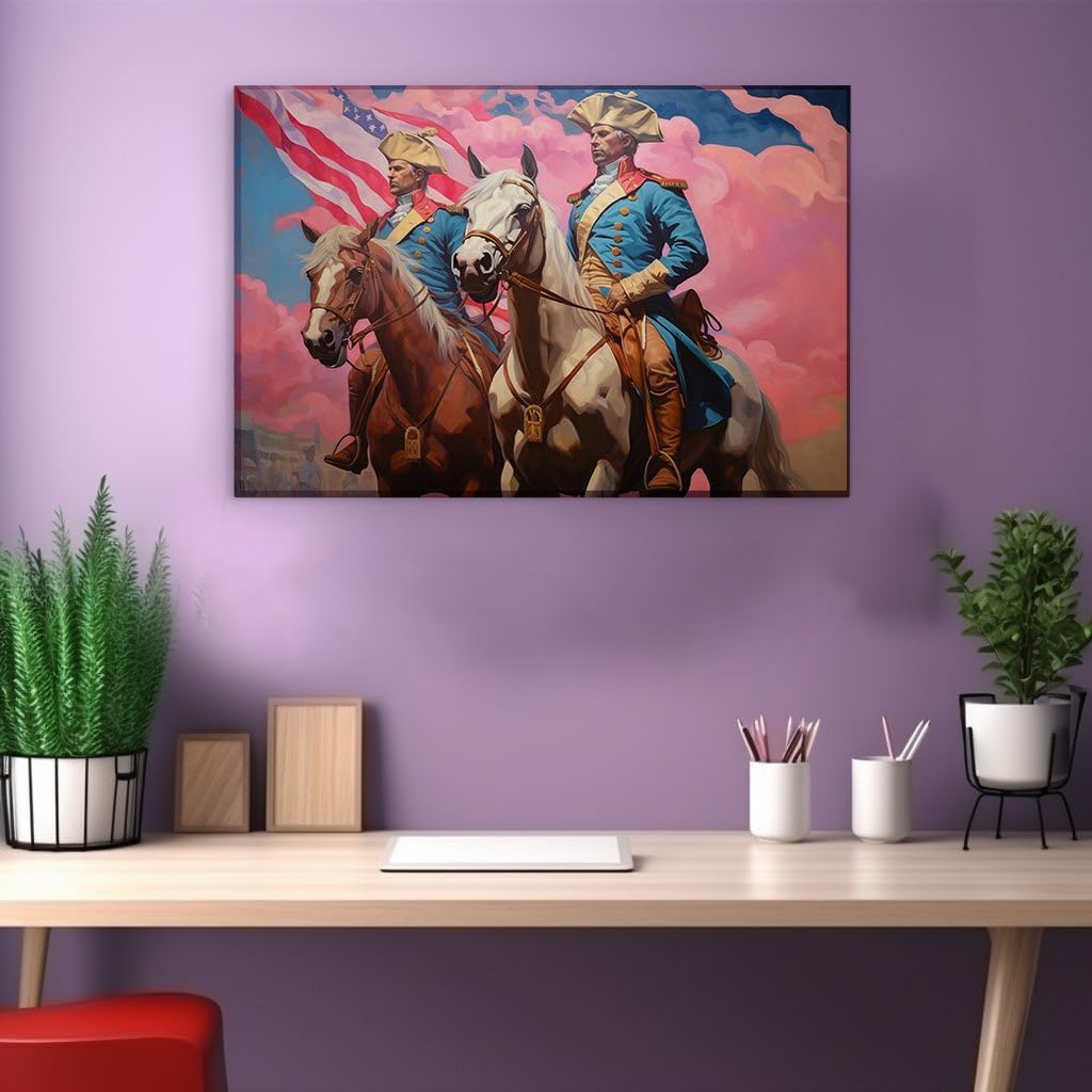 Canvas for Living room. Riding into Glory: A Portrayal of Valor Under the American Sky, 27 x 18 inch Canvas Wall Art - Modern Home Decor