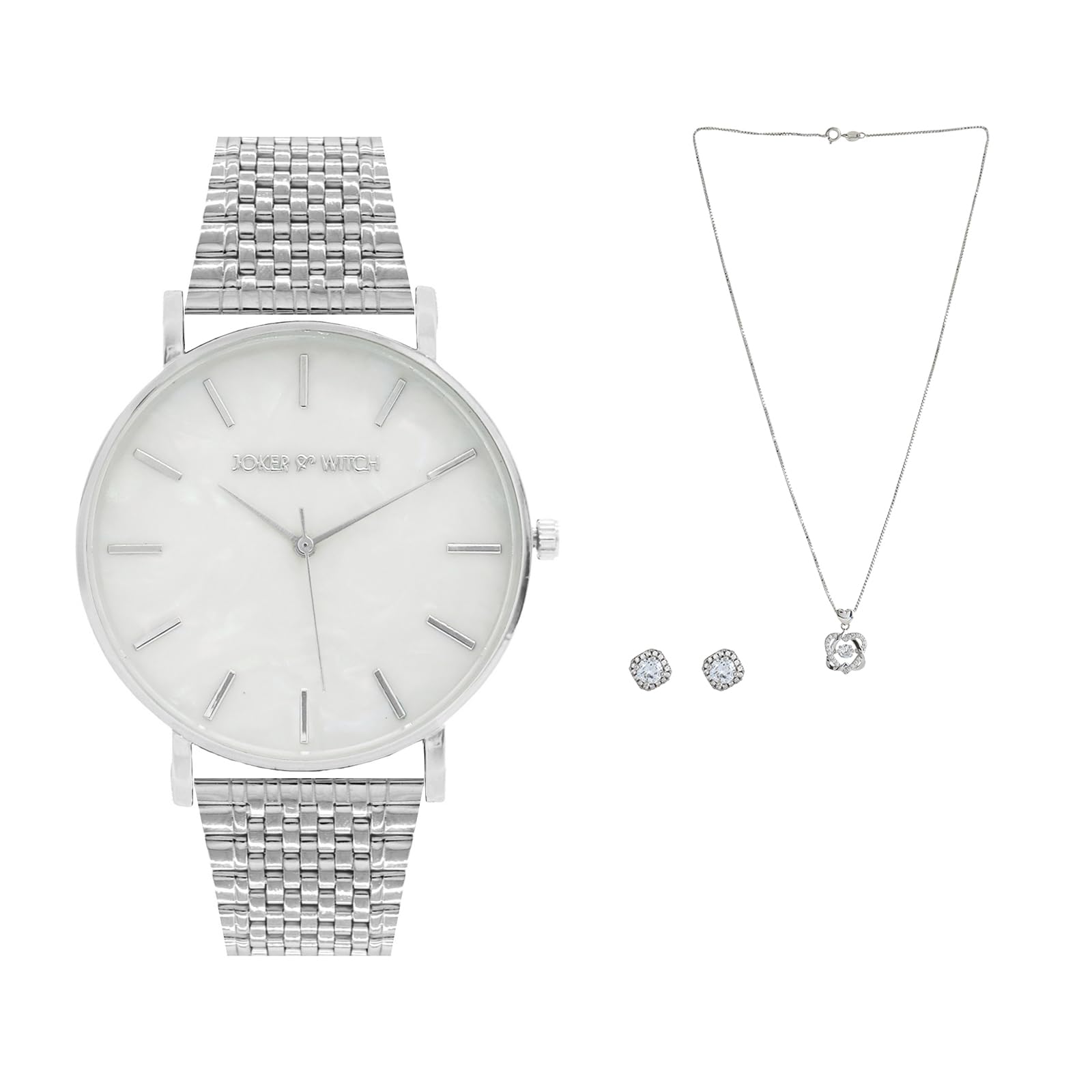 Joker & Witch Stainless Steel Mini Snowflake Love Stack Women Analogue Watch Gift Sets, White Dial, Silver Band (B0CC4Z22NW) Amazon Price History, Amazon Price Tracker